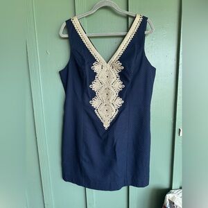 Lilly Pulitzer Junie- Navy Gold Detail Pique Shift Dress